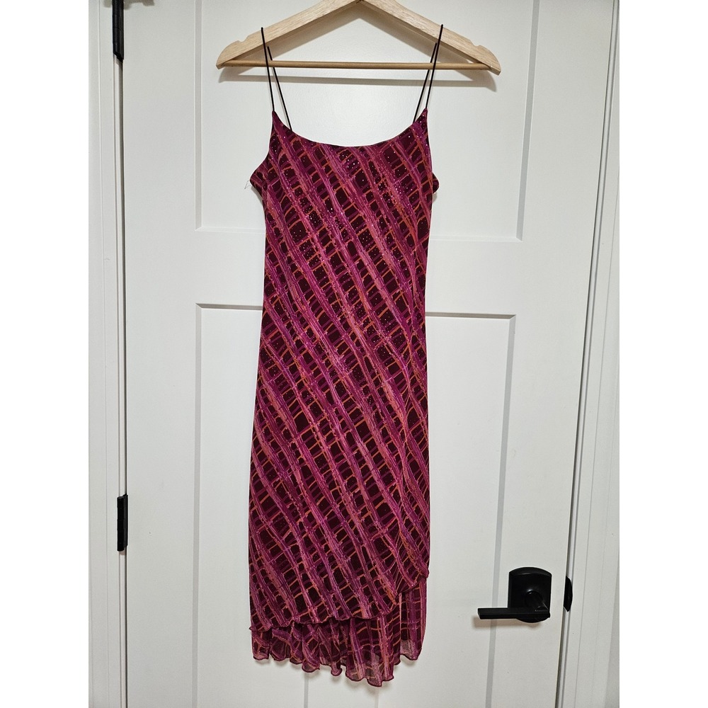 Vintage Y2K My Michelle Dress Small Made USA Sparkle Asymmetrical Ruffle 2000s